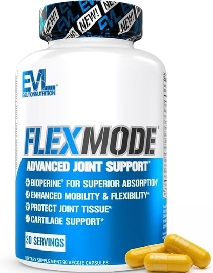 Evlution High Absorption Joint Support Supplement FLEXMODE Joint Supplement with Advanced Joint Vitamins Including Glucosamine Chondroitin MSM Boswellia and Hyaluronic Acid - 30 Servings