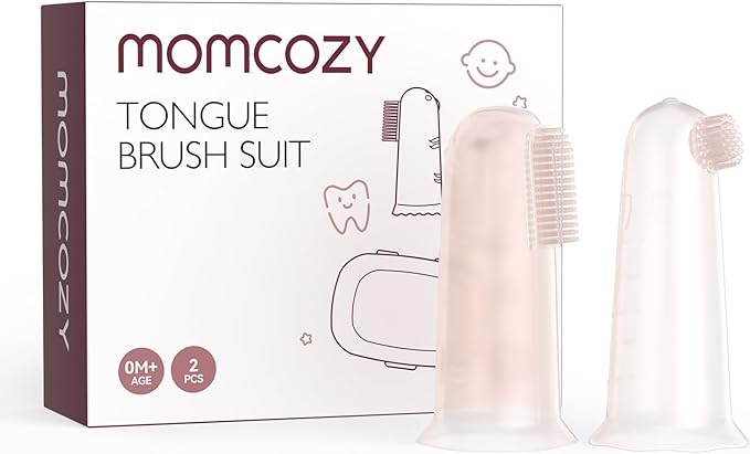 Momcozy Silicone Finger Toothbrush for Baby, Baby Finger Toothbrush for Training Teething, Infant Oral Cleaner, 2 Pcs Silicone Toothbrush
