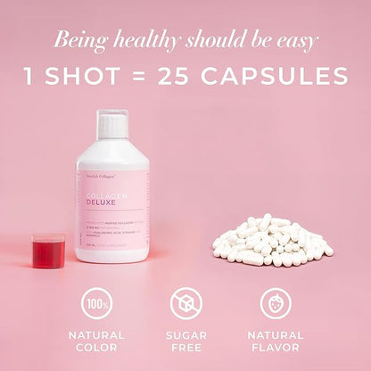 Swedish Collagen Deluxe | 12,500 mg Hydrolyzed Marine Collagen Liquid Supplement - 3 x 500 ml (1,500 ml in Total), 60 Day Supply | Hyaluronic Acid, Biotin & Vitamin C for Hair, Skin, Nails & Joints