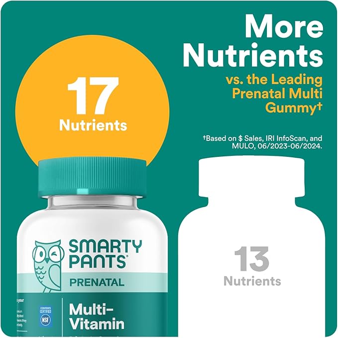 SmartyPants Prenatal Vitamins for Women, Multivitamin Gummies: Pre and Postnatal Vitamins, Biotin, Methylfolate,Vitamin D3,C,Vitamin B12, B6, A, K & Zinc, Inositol,60 Count (30 Day Supply) (Pack of 2)