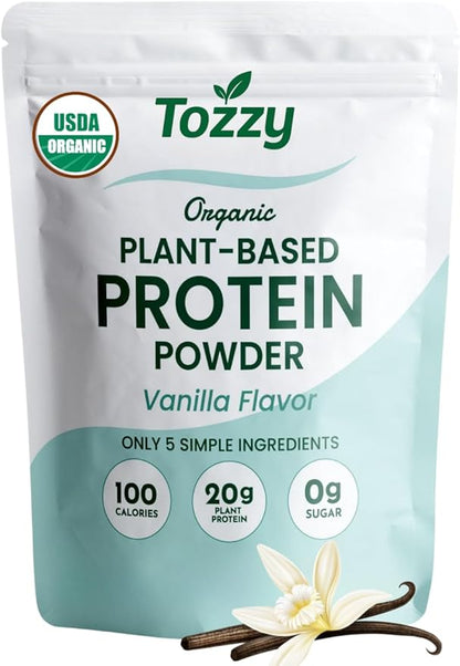 TOZZY Organic Vegan Protein Powder, Vanilla | 35 Servings | 20g Plant-Based Pea Protein | 5 Simple Ingredients | 0g Sugar | Keto | Gluten- & Dairy-Free (2.25 lb)