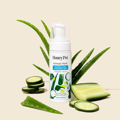 The Honey Pot Company - Feminine Wash - Herbal Infused - Sensitive Skin Types - PH Balanced Plant Based Hygiene Products - Sensitive w/Cucumber Aloe - 5.51 Fluid Oz.