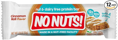 No Nuts! Cinnamon Roll Flavor Snack Bars - 100% Nut-Free Dairy Free Vegan Protein Bars, Organic, Kosher, Egg-Free, Non-GMO, 12g Protein, 10g Fiber, 12 Count