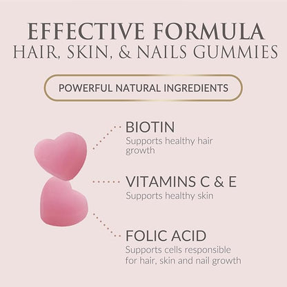 Hair Vitamins Gummies - Sugar Free Hair Growth Support Gummy with Biotin 5000 mcg Per Serving, Vitamin A, B12, C, D, E, Folic Acid - Supports Strong Beautiful Hair and Nails, Vegetarian - 120 Gummies