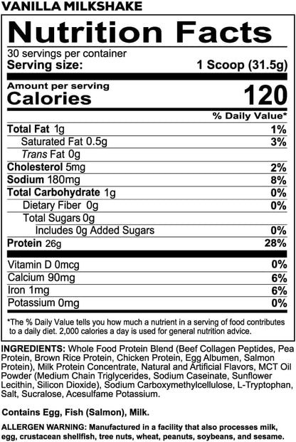 REDCON1 MRE LITE Whole Food Protein Powder, Vanilla Milkshake - Lactose Free & Sugar Free Meal Replacement with Animal Protein Blends - Easy to Digest Formula - Only 1g Carb per Serving (30 Servings)
