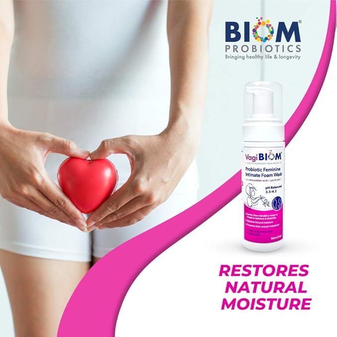 Biom Probiotics Vaginal moisturizing Foam Wash and Odor Control: First-in-Class All Natural 100% Natural Vegan Vaginal Foam. Controls Dryness, Maintain Optimal pH, and relieves Feminine discomfort