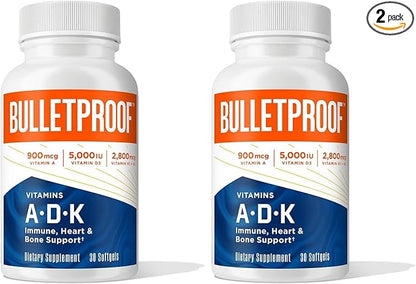 Bulletproof Vitamins A-D-K Softgels, 30 Count, Supplement for Heart, Bone Health and Immune Support (Pack of 2)