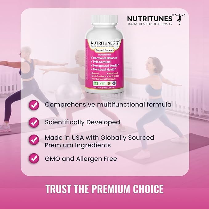 Femuni Balance - Women's Hormonal Balance & Mood Support: PMS, Menstrual Health, & Feminine Wellness with Black Cohosh, Vitex, Shatavari & Key micronutrients