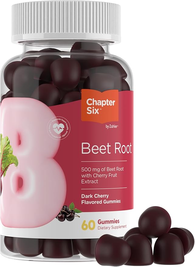 Zahler Chapter Six Beet Root Gummy, 500 mg of Beet Root with Cherry Fruit Extract, 60 Dark Cherry Flavored Gummies.