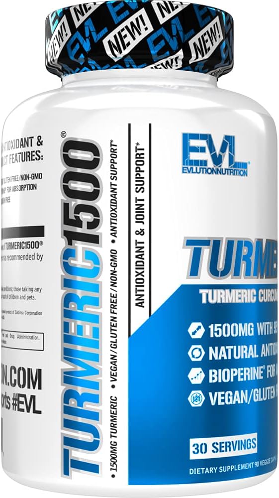 Evlution Herbal Relief Turmeric Curcumin with Bioperine - EVL 1500mg 95% Curcuminoid Turmeric Curcumin with Black Pepper for Digestive Skin Immunity Liver and Joint Support - Non GMO Vegan Supplement