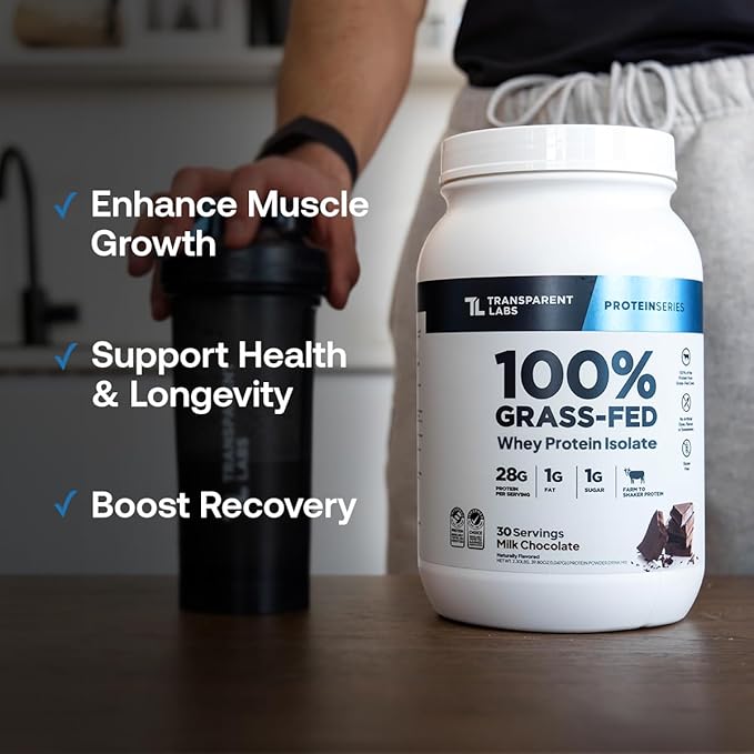 Transparent Labs Grass-Fed Whey Protein Isolate - Naturally Flavored, Gluten Free Whey Protein Powder with 28g of Protein per Serving & 9 Amino Acids - 30 Servings, Oatmeal Chocolate Chip Cookie