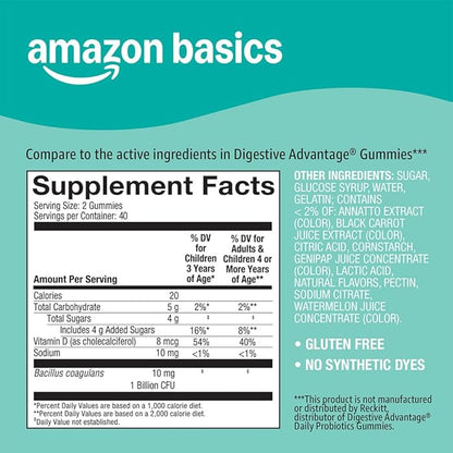 Amazon Basics Probiotic with Vitamin D Gummy, 80 Count
