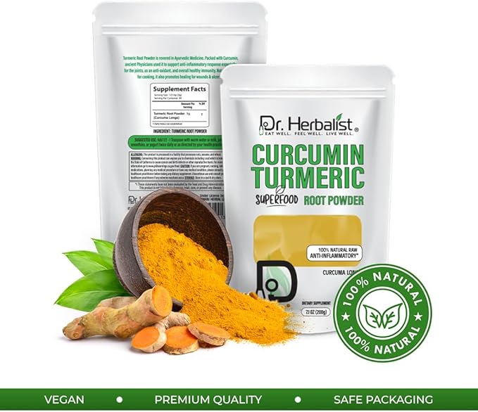 Dr. HERBALIST Turmeric Powder 200g - Premium Quality Spice for Cooking, Golden Milk, and Wellness Recipes | Vegan-Friendly, Gluten-Free, and Non-GMO