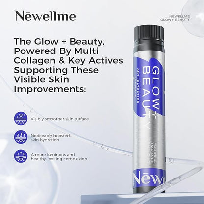 NEWELLME Liquid Collagen Shots with Hyaluronic Acid, 18,000mg Multi Collagen Peptides, Sugar Free Ready-to-Drink Collagen Supplement for Hair Skin Nails, 14 Bottles