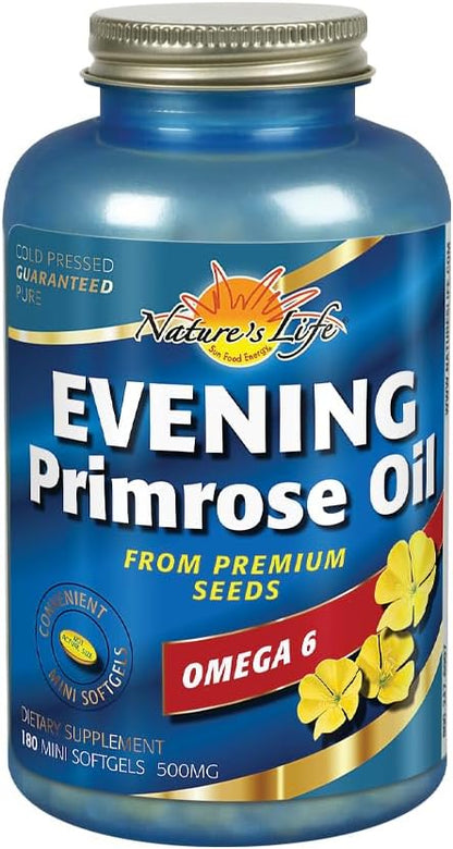 Natures Life Evening Primrose Oil 500 mg Minis | PMS and Menopause Support for Women | Skin Health | 180ct, 90 Serv.