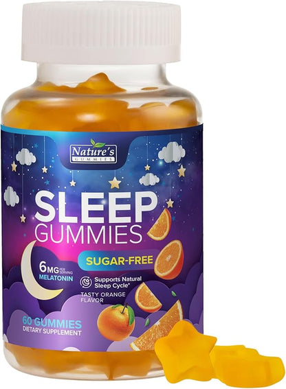 Sleep Gummies 6mg Per Serving - Sugar Free Melatonin Gummy Supplement for Adults - Natural Zero Sugar Sleeping Gummy for Adults & Kids, Orange Flavored, Extra Strength Sleep Support - 60 Count