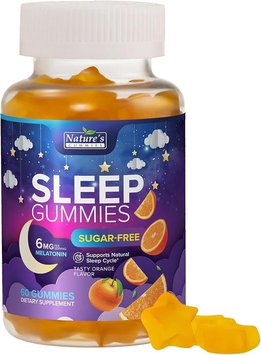 Sleep Gummies 6mg Per Serving - Sugar Free Melatonin Gummy Supplement for Adults - Natural Zero Sugar Sleeping Gummy for Adults & Kids, Orange Flavored, Extra Strength Sleep Support - 60 Count