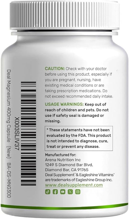 Magnesium Glycinate 400mg, 300 Capsules | 100% Chelated for Easy Absorption | Essential Mineral Supplement for Muscle, Sleep, & Heart Health*