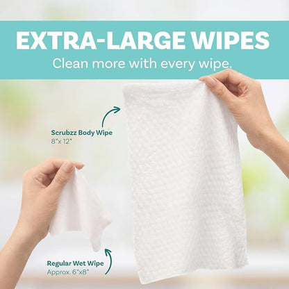 Adult Body Bathing & Incontinence Wipes, Extra Large 8” x 12” No Rinse Body Cleansing Cloths – Disposable Washcloths for Elderly Care, Bed Bathing & Daily Hygiene - 400 Count