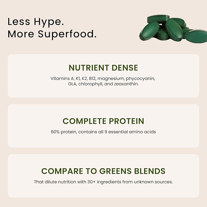 Nutrex Hawaii Pure Hawaiian Spirulina – Vegan Superfood, 1000 mg Tablets, Farm Grown in Kona, Non-GMO, Immune Support & Cellular Energy, 180 Count (Pack of 1)