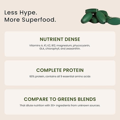 Nutrex Hawaii Pure Hawaiian Spirulina – Vegan Superfood, 1000 mg Tablets, Farm Grown in Kona, Non-GMO, Immune Support & Cellular Energy, 180 Count (Pack of 1)