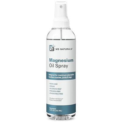 Magnesium Oil Spray for Sore Muscles, Feet, Joints and Leg Cramps, Supports Restful Sleep, Relaxation and Post-Workout Recovery, Suitable for Sensitive Skin, 12 fl oz by M3