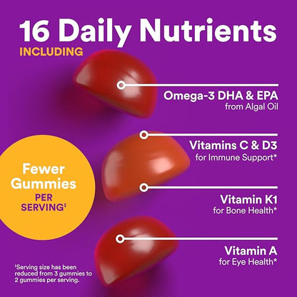 SmartyPants Toddler Multivitamin Gummies, Omega 3 (DHA/EPA), Vitamins D3, C, Vitamin B12, B6, A, K & Zinc, Biotin, Gluten Free, Three Fruit Flavors, 60 Count (30 Day Supply)