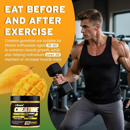 Creatine Monohydrate Gummies 6g for Men & Women, Potent Creatine Supplement, Chewables Creatine for Energy Boost, Increase Strength and Build Muscle, Gluten-Free, Sugar Free,120 Count
