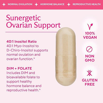 Premium Ovarian Health Support Supplement – Hormone Balance, Ovulation & Cycle Regularity - Myo-Inositol & D-Chiro Inositol Supplement for Women – 40:1 Inositol Ratio With Folate & DIM – 90 Capsules