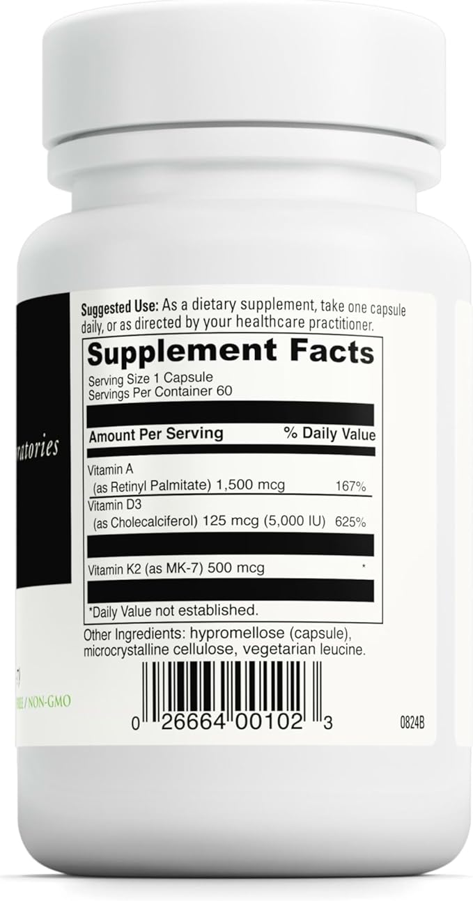 DAVINCI Labs ADK - Helps Support Bone, Heart & Immune Health - Dietary Supplement with Vitamins A, D3 & K2 (as MK-7) - Vegetarian, Gluten Free & Soy Free - 60 Capsules