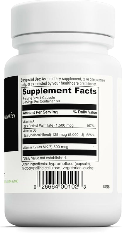 DAVINCI Labs ADK - Helps Support Bone, Heart & Immune Health - Dietary Supplement with Vitamins A, D3 & K2 (as MK-7) - Vegetarian, Gluten Free & Soy Free - 60 Capsules
