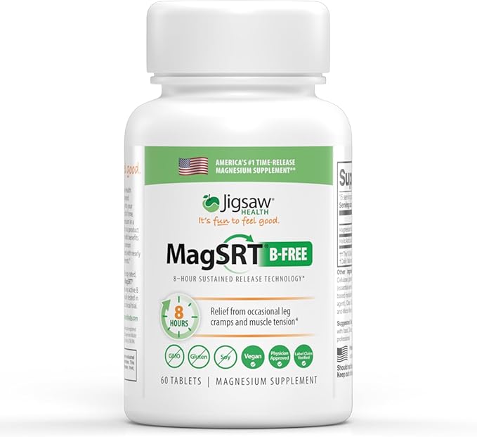 Jigsaw Health MagSRT (B-Free) | Premium, Organic, Slow Release Magnesium Supplement | Active, Bioavailable Magnesium Malate Tablets | 60 Tablets | 15 Servings