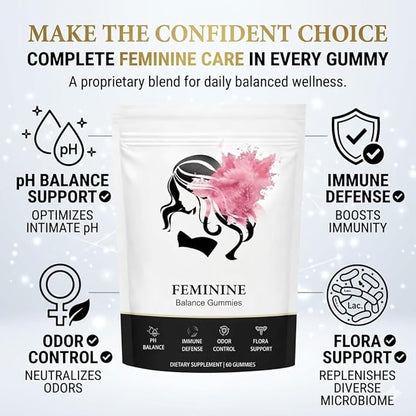 Feminine Balance Gummies, Premium Feminine Balance Gummies for Women’s, Vegan Hawaiian Pineapple, pH Balance, Healthy Odor, Flora and Immune Support, Vaginal Health Support, 60 Count (Pineapple)
