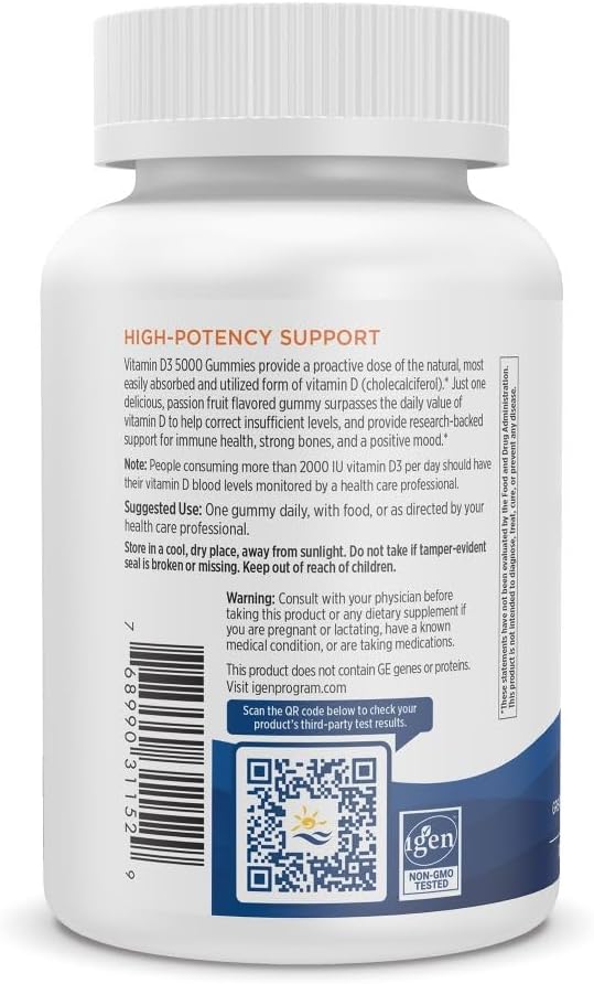 Nordic Naturals Vitamin D3 5000 Gummies, Passion Fruit - 30 Gummies - Support for Healthy Bones, Mood, & Immune System - Vegetarian - Non-GMO - 30 Servings