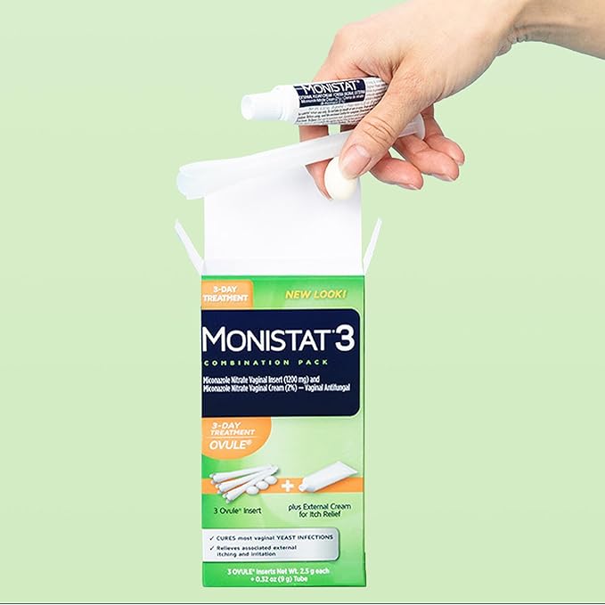 Monistat 3 Day Yeast Infection Treatment for Women, 3 Miconazole Ovule Inserts and External Monistat Anti-Itch Cream Bundle