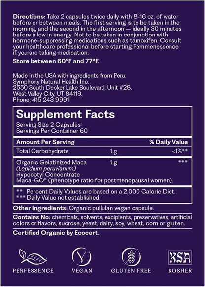 Femmenessence® MacaPause® – Clinically Proven Postmenopausal Organic Vegan Supplement for Natural Hormone Balance, Menopause Symptom Relief, Bone & Heart Health (360 Capsules, 90 Day Supply)