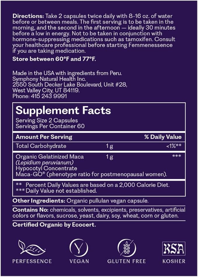 Femmenessence® MacaPause® – Clinically Proven Postmenopausal Organic Vegan Supplement for Natural Hormone Balance, Menopause Symptom Relief, Bone & Heart Health (240 Capsules, 60 Day Supply)