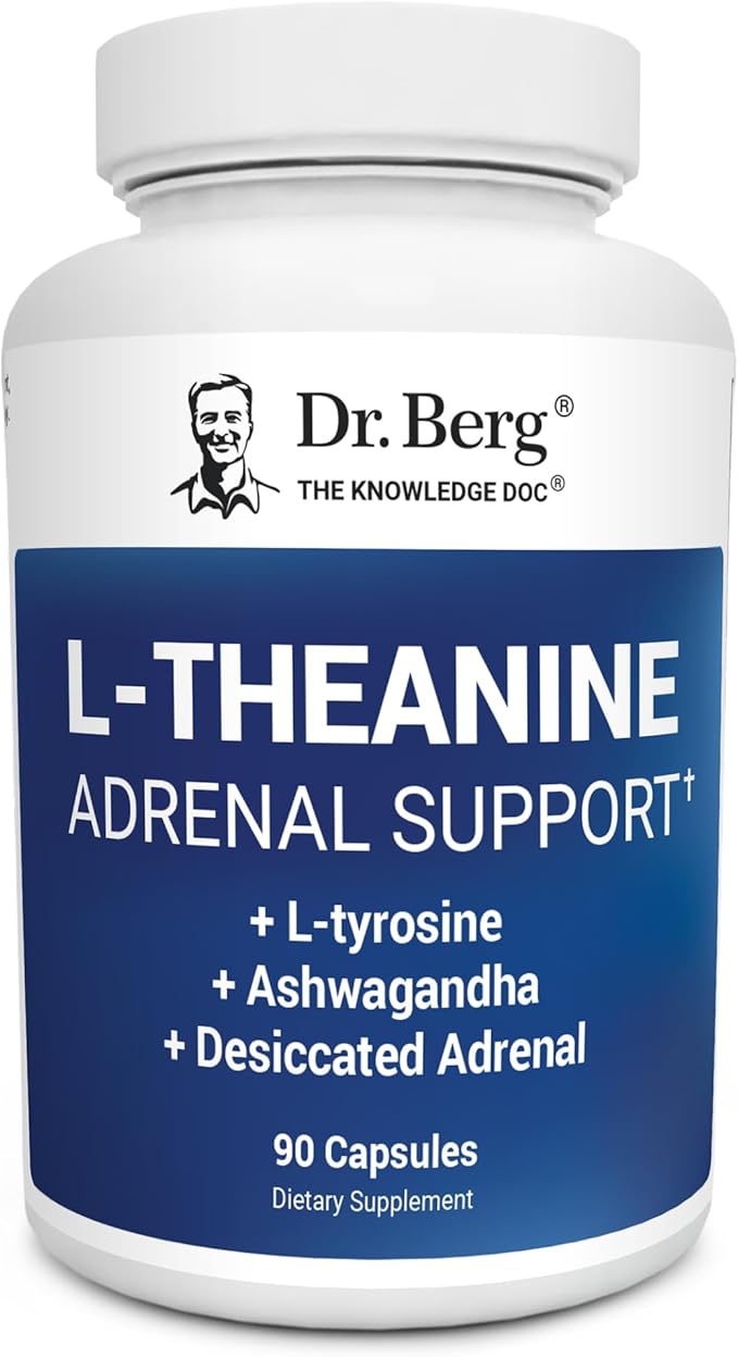 Dr. Berg L-Theanine 200mg - Includes Zinc, Copper, L-Tyrosine, & Ashwagandha – L-Theanine Supplement Adrenal Support - for Relaxation, Stress Relief, and Mental Clarity* – 90 Gelatin Capsules