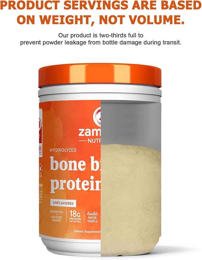 Zammex 100% Grass-Fed Beef Bone Broth Protein Powder, 18G Protein, Hydrolyzed Collagen Peptides Type 1&3, Supports Healthy Skin, Nails, Hair, Joints, Non-GMO, Gluten Free, Paleo & Keto Friendly
