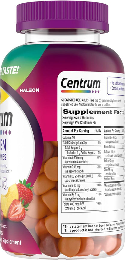 Centrum MultiGummies Gummy Multivitamin for Women, Multivitamin/Multimineral Supplement with Vitamin D3, B and Antioxidants, Assorted Fruit Flavor - 170 Count