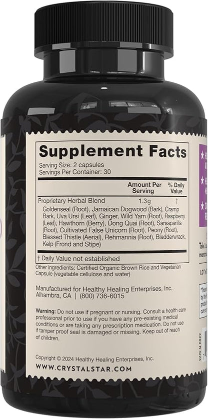 Crystal Star Women's Best Friend (60 Capsules) - Herbal Menstrual Relief Supplement for Help with Cramps & Bloating – Dong Quai, Cramp Bark, Hawthorne & Red Raspberry – Non-GMO