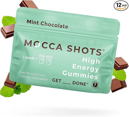 SGC Highest Concentration 100 mg Caffeine per Gummy, 2 Gummies per Pack, 12-Pack Mocca Shots Mint Chocolate Plant-Based Instant Energy with Herbal Nootropics