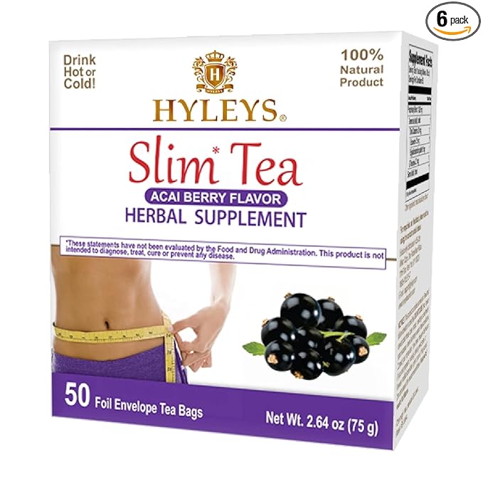 Hyleys Slim Tea Acai Berry 50 Ct - Weight Loss Herbal Supplement Cleanse and Detox - 50 Tea Bags (6 Pack)