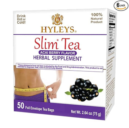 Hyleys Slim Tea Acai Berry 50 Ct - Weight Loss Herbal Supplement Cleanse and Detox - 50 Tea Bags (6 Pack)