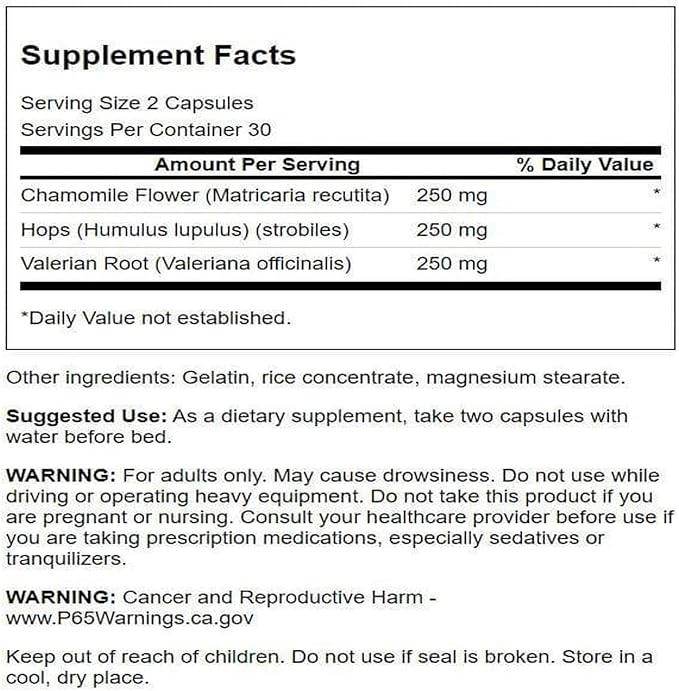 Swanson Valerian, Chamomile & Hops - Full Spectrum Herbal Supplement Promoting Relaxation & Comfort - Natural Formula Supporting Mind & Body Wellness - (60 Capsules) (2 Pack)