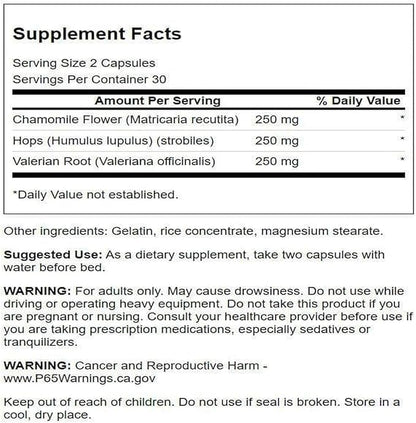 Swanson Valerian, Chamomile & Hops - Full Spectrum Herbal Supplement Promoting Relaxation & Comfort - Natural Formula Supporting Mind & Body Wellness - (60 Capsules) (2 Pack)