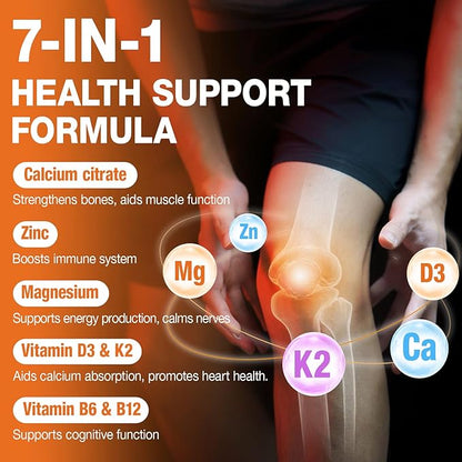 1200mg Calcium Citrate with Vitamin D3, K2, B6 & B12, Calcium Supplements for Women & Men, Plus Magnesium Zinc for Bones, Muscle & Immune Support, High Absorption Fruit Flavor 120 Calcium Gummies