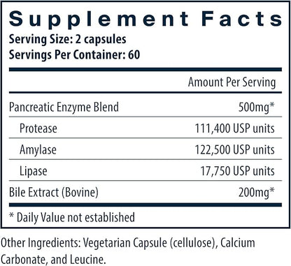 Vital Nutrients Pancreatin & Ox Bile Extract 500mg - Natural Digestive Enzymes for Women & Men - Supports Digestion of Protein, Fat, and Carbohydrates*- Gluten, Dairy & Soy Free - 120 Capsules