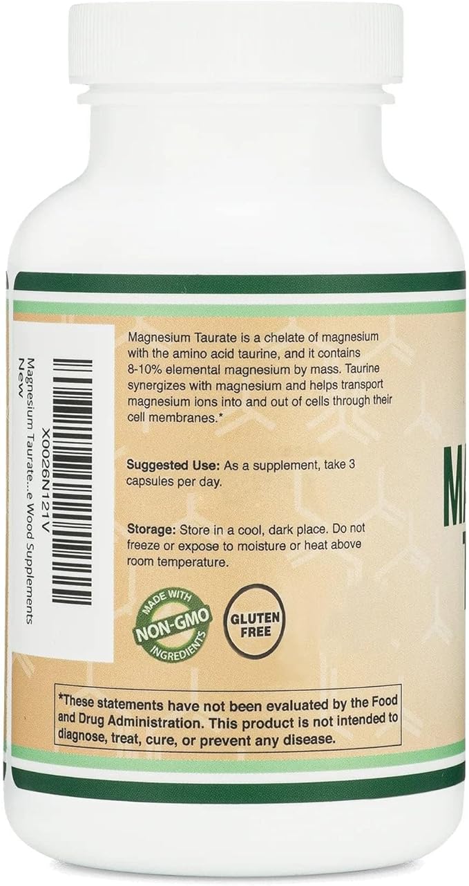 Magnesium Taurate Supplement for Cardiovascular Health to Boost Magnesium Levels (1,500mg per Serving, 210 Vegan Capsules) Non-GMO, Gluten Free, by Double Wood Supplements
