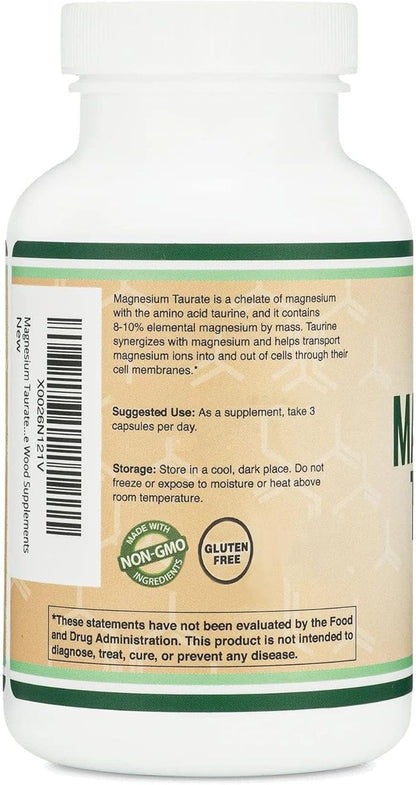 Magnesium Taurate Supplement for Cardiovascular Health to Boost Magnesium Levels (1,500mg per Serving, 210 Vegan Capsules) Non-GMO, Gluten Free, by Double Wood Supplements